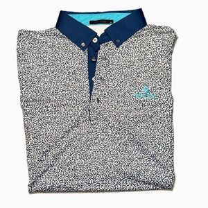 Greyson Men XL Navy Coral Dreams Polo Shirt Athletic Golf Tee Teal Trim